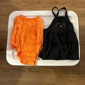 Orange Striped Baby Onesie and Black Cat Jumper Set - size 18 months